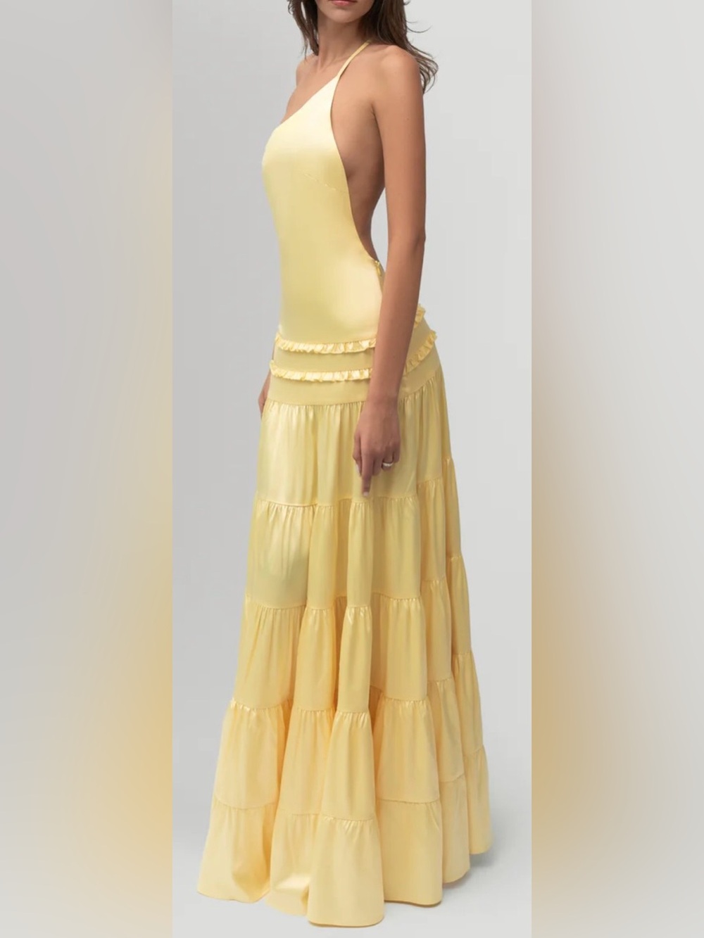 One-Shoulder Yellow Tiered Maxi Skirt